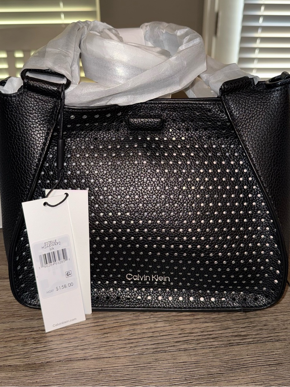 Calvin Klein Black Perforated Leather Shoulder Bag
